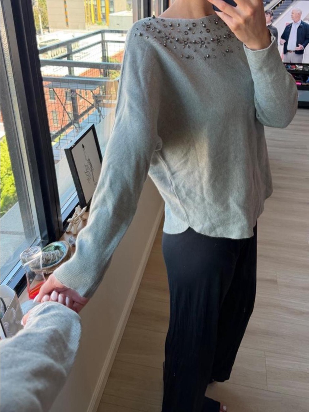 LIV Embellished Crewneck Sweater in Light Gray - Picture 6 of 8